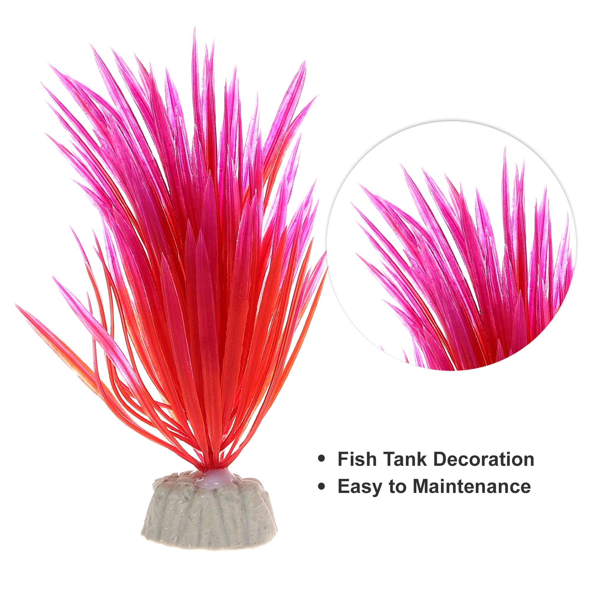 Unique Bargains 2 Pcs Aquarium Plants Decorations Artificial Aquatic Plant Red Pink