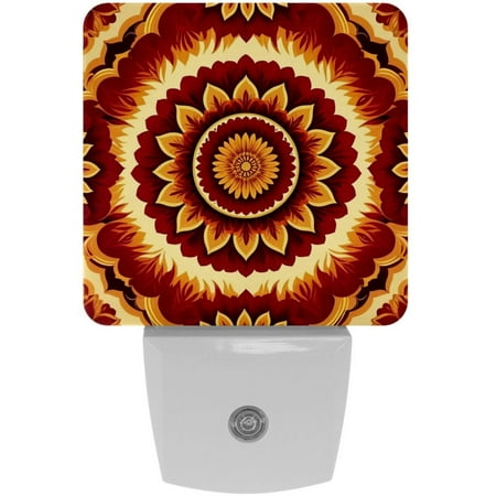 

LED Night Light Lamp with Smart Sensor Dusk to Dawn Sensor 2-Pack for Bedroom Bathroom Hallway White 0.5W Plug-in Retro Mandala Pattern Brown