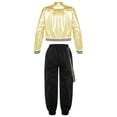 thumbnail image 2 of IEFIEL Girls Hip Hop Dance Suit 2Pcs Outfit Tracksuit Long Sleeve Bomber Jacket with Cargo Jogger Pants Set A Gold&Black 6, 2 of 7