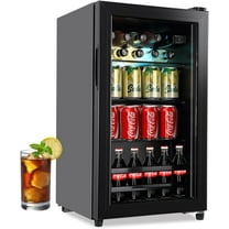 Kcpolre Beverage Refrigerator Cooler-120 Cans Freestanding Mini Fridge Cooler with Glass Door, Adjustable Shelves for Soda, Wine or Beer, Black
