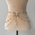 thumbnail image 3 of Oiur Women Waist Chain with Tassel Butterfly Flower Charm Faux Pearl Belt Chain Multi-layered Beaded Belly Jewelry Dance Performance Club Party Body Jewelry for Bikini Dress T-Shirt Pants,B, 3 of 8