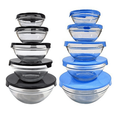 Glassware Bowls Evertone 5 Piece Stackable Glassware Bowls Microwavable Heat Resistant Glass Storage Bowl (Black) ()