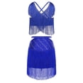 thumbnail image 6 of Aislor Women's Latin Salsa Ballroom V Neck Sleeveless Fringe Crop Top with Swing Skirt Indian Dancewear Blue XXL, 6 of 7