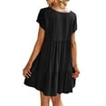 thumbnail image 4 of Langwyqu V-Neck Short Sleeved Women Loose Oversize Casual Mini Shirt Dress, 4 of 5