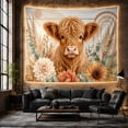 thumbnail image 6 of Highland Cow with Boho Rainbow and Flowers, Calming Boho Style for Animal Lovers, Pastoral Wall Art, Housewarming Gift, Tapestry Wall Hanging for Bedroom and Entryway, 6 of 7