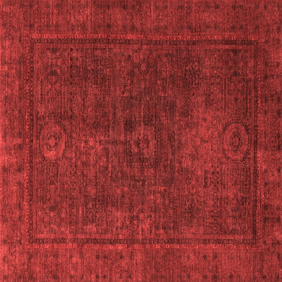 Ahgly Company Machine Washable Indoor Square Abstract Red Modern Area Rugs, 7' Square
