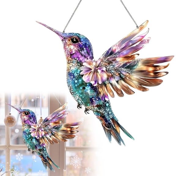 Colorful Hummingbird Acrylic Flat Hanging Ornament/ Colorful Acrylic Ornament Light Transmitting Bird Decoration For Car Interior Home Wall And Window