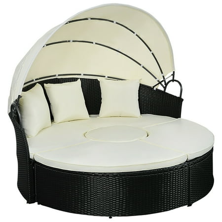 Weather Wicker Daybed Gymax Rattan Wicker Round Retractable Canopy Daybed Sofa Furniture Set Outdoor Patio ()