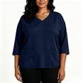 thumbnail image 7 of thefmos Women's V Neck 3/4 Sleeve Pullover Blouse with Pocket Plus Size Solid Color Casual Top Trendy Fall Spring Outfit, Navy 3XL, 7 of 7