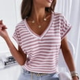 thumbnail image 6 of MIXUE Womens Summer Tops Striped Print V Neck Short Sleeve Slim Shirts For Women Tee Shirts Activewear,Pink,M, 6 of 8