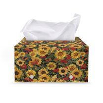 ZUXONGSY Sunflower Tissue Box Covers PU Leather Rectangular Tissue Box Holder with Snap Button Customized Printed Tissue Cover for Home Office Decorative Organizer