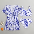 thumbnail image 2 of kpoplk 3 Piece Bathing Suit for Girls Cute Triangle Bikini Set with Tassel Detail and Attached Pompom Trim Beach Skirt(Blue,6-7 Y), 2 of 8