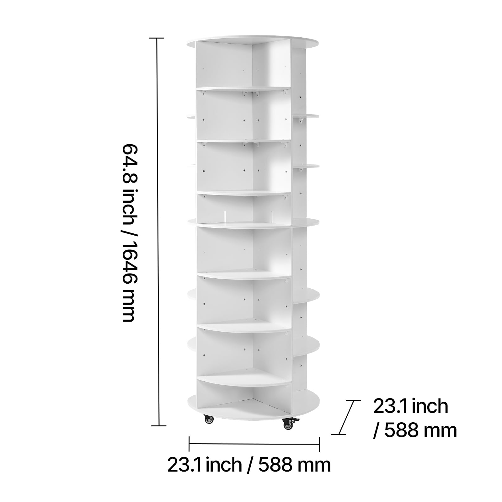KFFKFF 7-Tier Rotating Shoe Rack Tower with Adjustable Shelves, 360° Spinning Organizer with Wheels, Movable Carousel Storage for Bedroom, Living Room, Entryway, Closet, White
