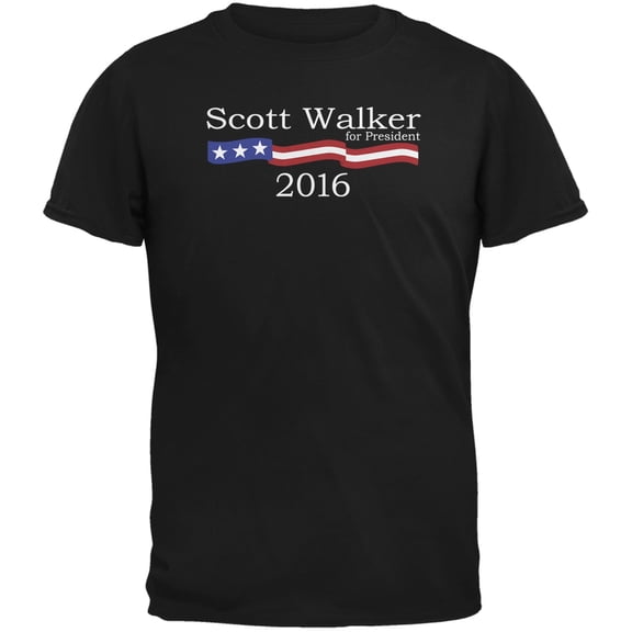 Election 2016 Scott Walker Logo Black Adult T-Shirt - 2X-Large