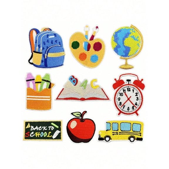 9PCS Back to School Embroidered Iron On Patches, DIY Applique