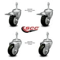 thumbnail image 2 of 3 Inch Black Polyurethane Swivel 10mm Stem Caster Set 2 Total Lock Brake SCC, 2 of 2