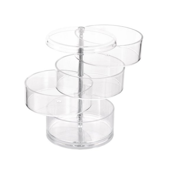 Yuedong 4 Layers Transparent Rotating Storage Box Home Desktop Dustproof Multilayer Jewelry Key Organizer,Stackable Transparent Plastic Hair Accessories Container, Jewelry Storage Box with Lid