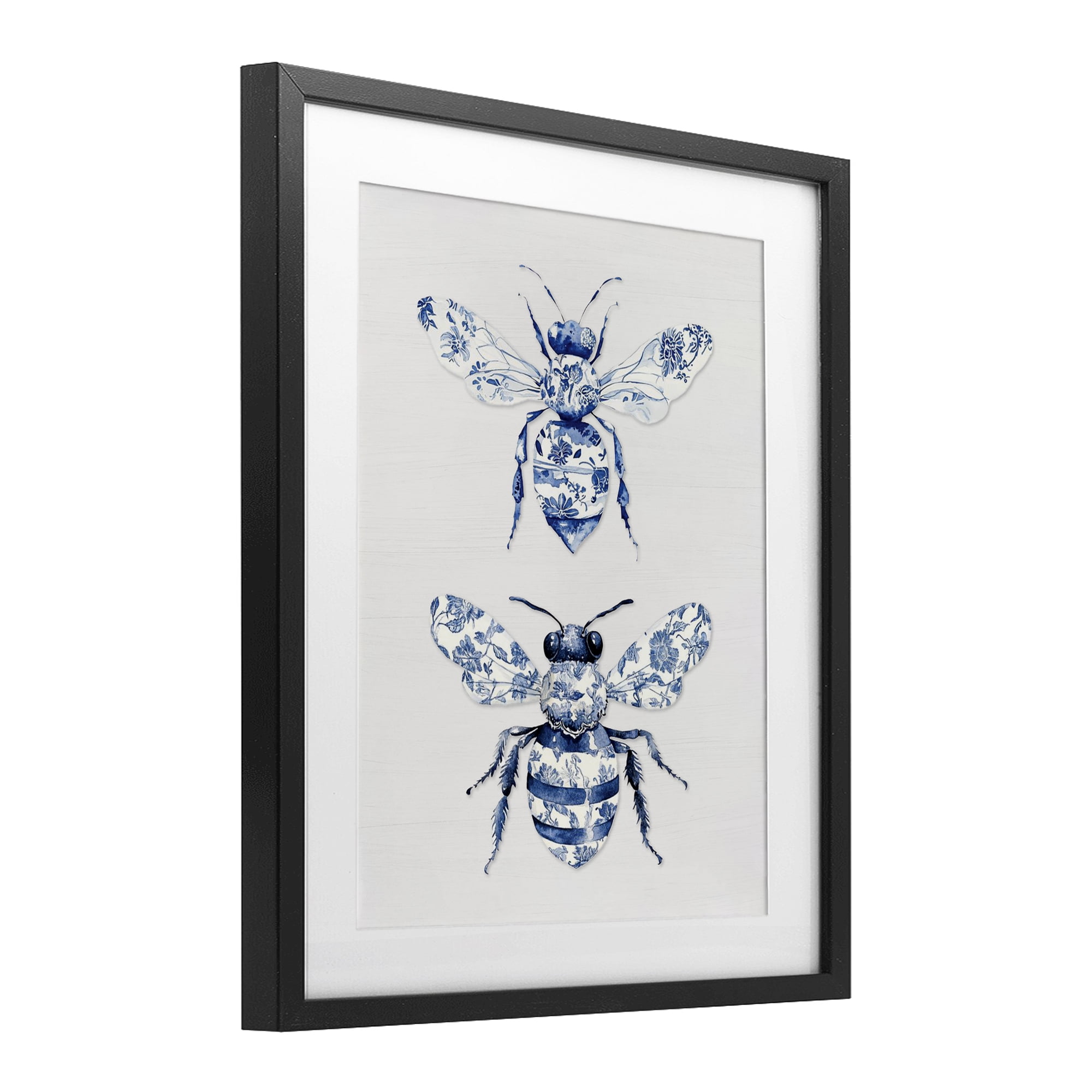 Toile Patterned Bees Black Framed Print Under Glass, design by Lettered and Lined