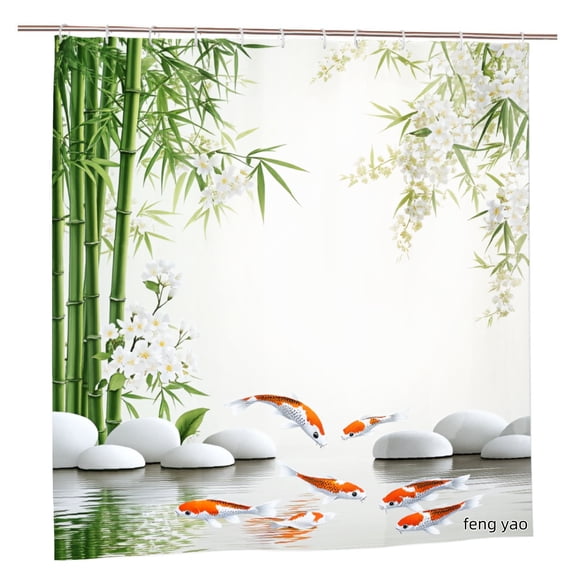 Amarainy Polyester Shower Curtain Koi Fish Bamboo Garden Design For Home Bathroom Bath Tub Decoration 72x72 inch
