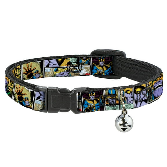 Marvel Comics Breakaway Cat Collar With Bell, Plastic Clip, Easy Adjustable, Thanos Comic Scene Blocks, 8.5 to 12 Inches 0.5 Inch Wide