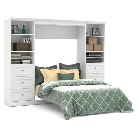 Atlin Designs Wood Full Murphy Bed and 2 Organizers with Drawers in White