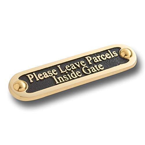 Please Leave Parcels Inside Gate Metal Brass Door Sign. Traditional Style Leave Delivery Instruction Outdoor Metal Mailbox Wall Sign By The Metal Foundry