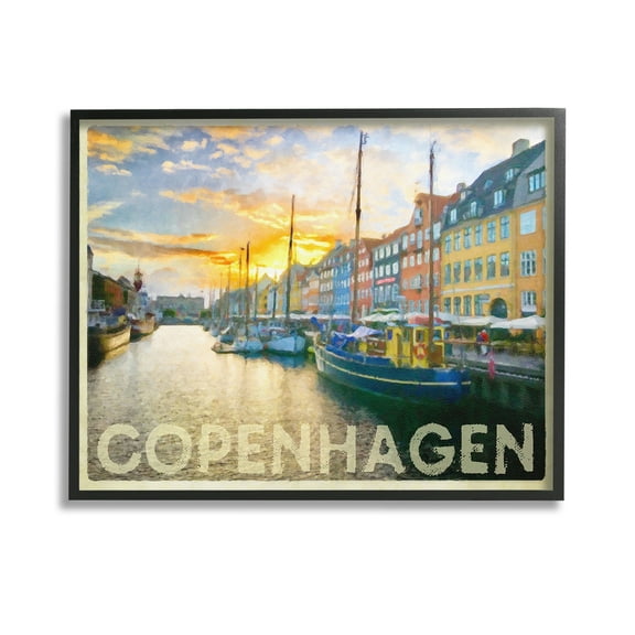 Stupell Industries Copenhagen Canal Boats Transportation Painting Black Framed Art Print Wall Art, 14 x 11
