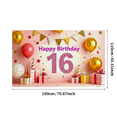 thumbnail image 3 of Sparkly Glittery 16th Birthday Banner Background with Balloons Stars and Gifts Party Supplies Photography Props for Birthday Party Celebrations Decorations Happy Birthday Event Backdrop, 3 of 8