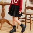 thumbnail image 5 of Girls Velvet Mini Skirt Vintage Elastic Waist Ruffle Skirts Kids Pleated Tiered Short Skirt Black 9-10Y, 5 of 5