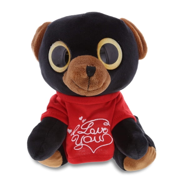 Dollibu I Love You Shirt Big Eye Black Bear Plush - 8 inches