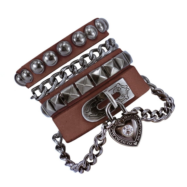 Pulseras para mujer, regalos para mujer, pulsera de corazón multicapa, pulsera de cuero para pareja, pulsera de cuero para hombre, pulsera A