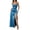 Blue, variant on Women's Sexy Backless Satin Maxi Dress V-Neck High Split Spaghetti Strap Graduation Dress