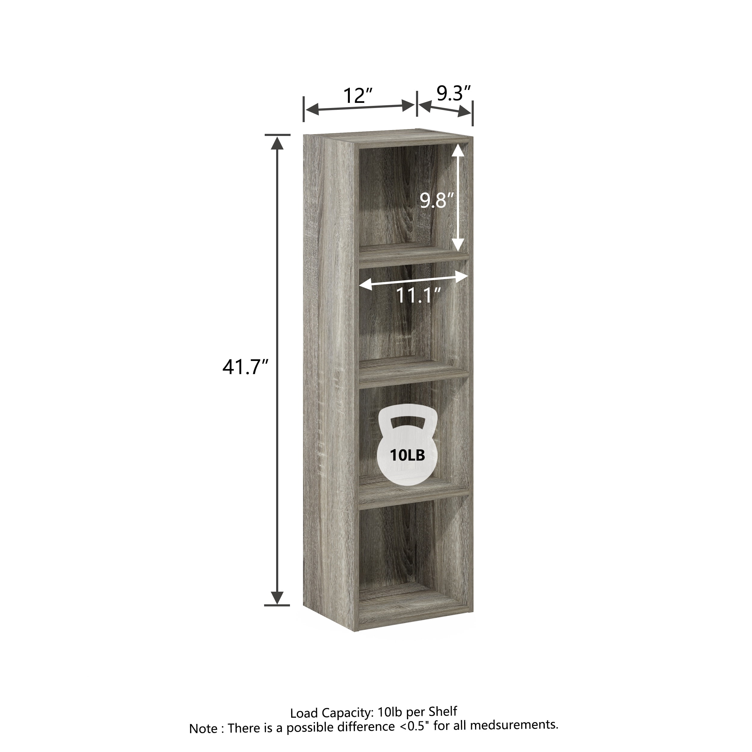 HOMLUX 9" x 12" x 42" Storage Shelf 4 Tier Cube Bookcase, Suitable for Small Space, Gray