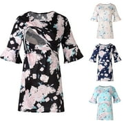 DxhmoneyHX Women's Floral Nursing Tops Casual Ruffled Short Sleeve Maternity Breastfeeding Shirts Double Layer Pregnancy Postpartum Shirt