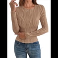 thumbnail image 2 of Blusa de Larga con Cuello Redondo para Mujer, Moda de Otoño 2025, Camiseta Básica de Punto Texturizado de Corte Entallado, Ropa Y2K Caqui M, 2 of 8
