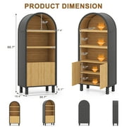 Erinnyees 66.7 Arched Storage Cabinet - Fluted Panel Door, Open Shelf, Versatile Pantry Cupboard for Kitchen, Living Room, Black