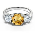 thumbnail image 3 of Gem Stone King 4.50 Cttw Yellow Citrine 3-Stone Engagement Ring for Women | 925 Sterling Silver | Gemstone Birthstone | Cushion 8MM | Wedding Engagement Anniversary Promise Ring for Women | Size 7, 3 of 6
