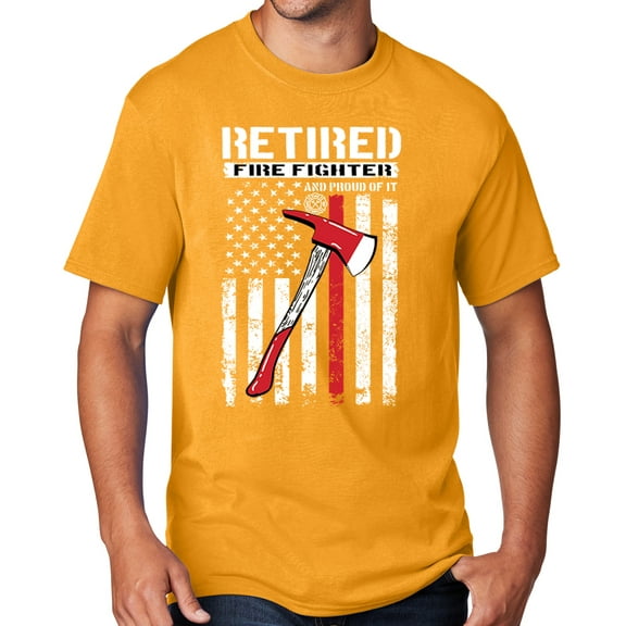 Men's Retired Firefighter with Axe T-shirt, Small GOLD