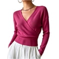 thumbnail image 2 of Women's Cinched Waist Knit Tops Fall and Winter Long Sleeved Solid Color Collar Top Casual Sweater, 2 of 9