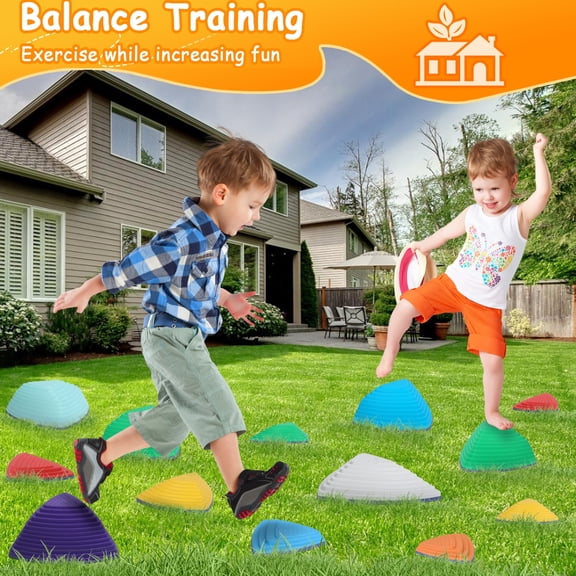 Tereitr Stepping Stones for Kids, 13pcs Balance Beam for Toddlers, Non-Slip Balance & Sensory Play Toys for Indoor Outdoor
