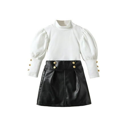 

Toddler Baby Girl Fall Winter Outfit Ribbed Ruffle Long Sleeve Shirt Sweater Button Mini Skirt 2Pcs Cute Bowtie Belt Skirt Set