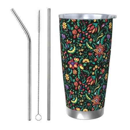 

Ocsxa Mexican Flower 1 Pattern 20oz Travel Coffee Mug with Flip Lid Stainless Steel Insulated Insulated Coffee Mug Thermal Cup with Splash Proof Sliding Lid-Straw Three-piece Set