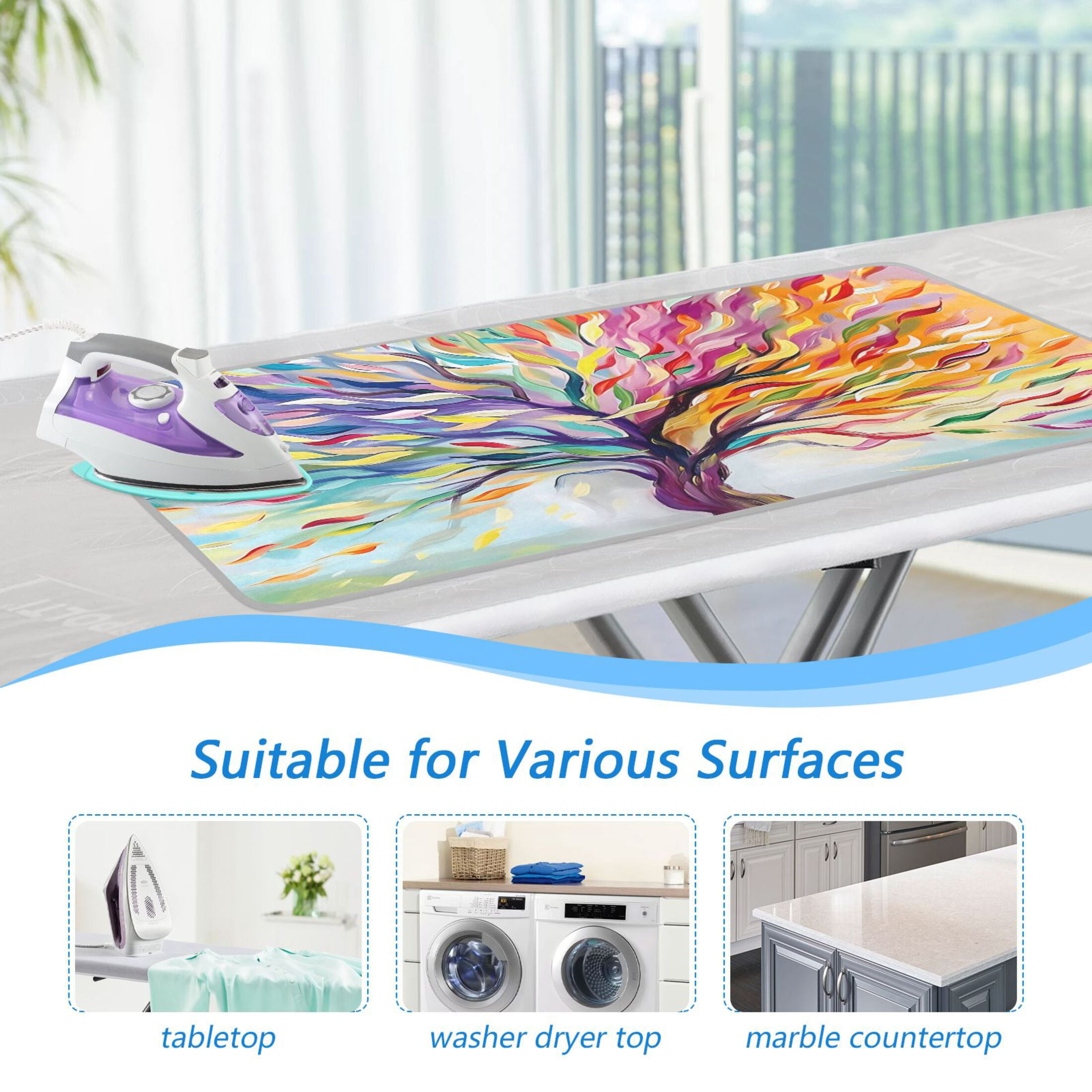Colorful Tree Bright Color Leaves Ironing Mat Blanket Portable Travel Ironing Pad Heat Resistant Pad 47.2" x 27.6”