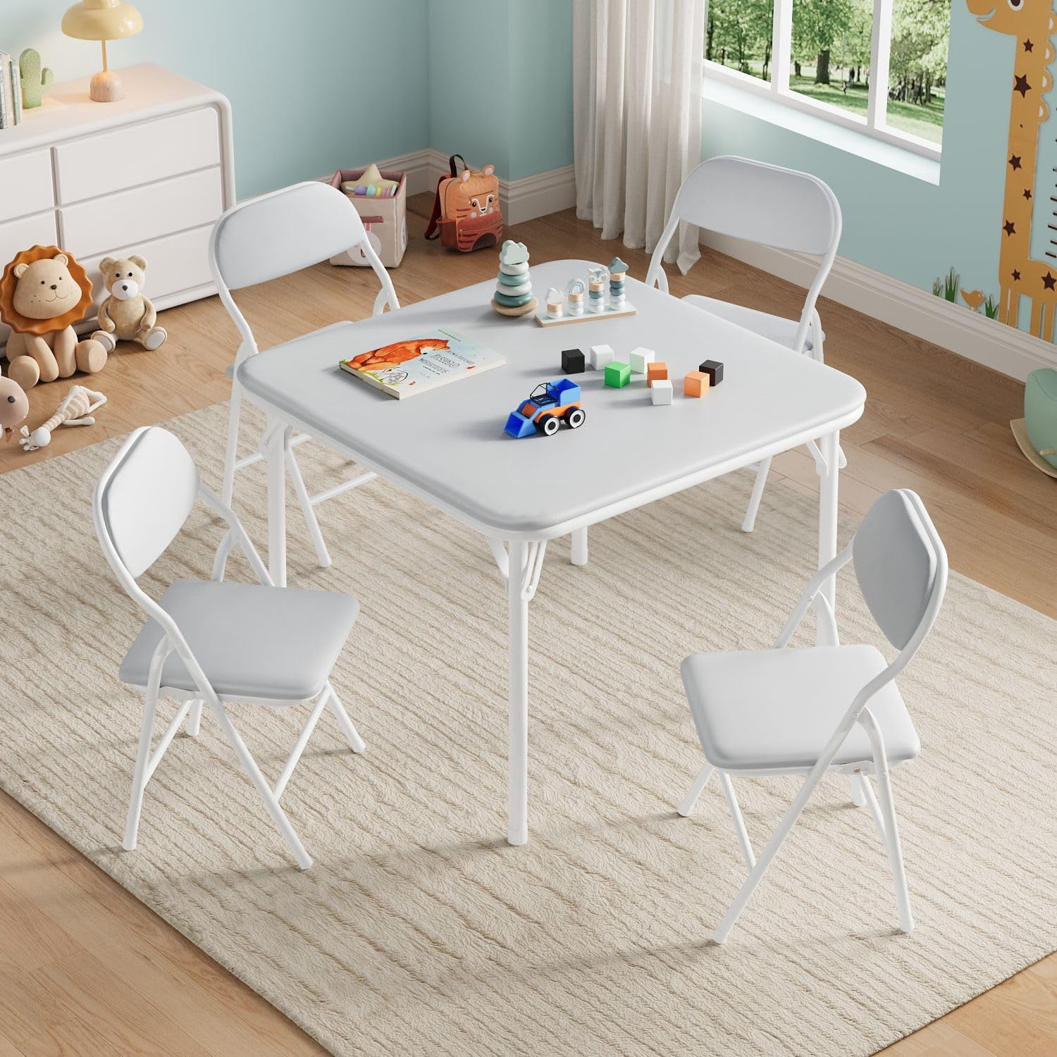 5 Piece Folding Kids Table and Chairs Set, Children Activity Table and Chairs Set for Dining Room,Daycare,Classrooms