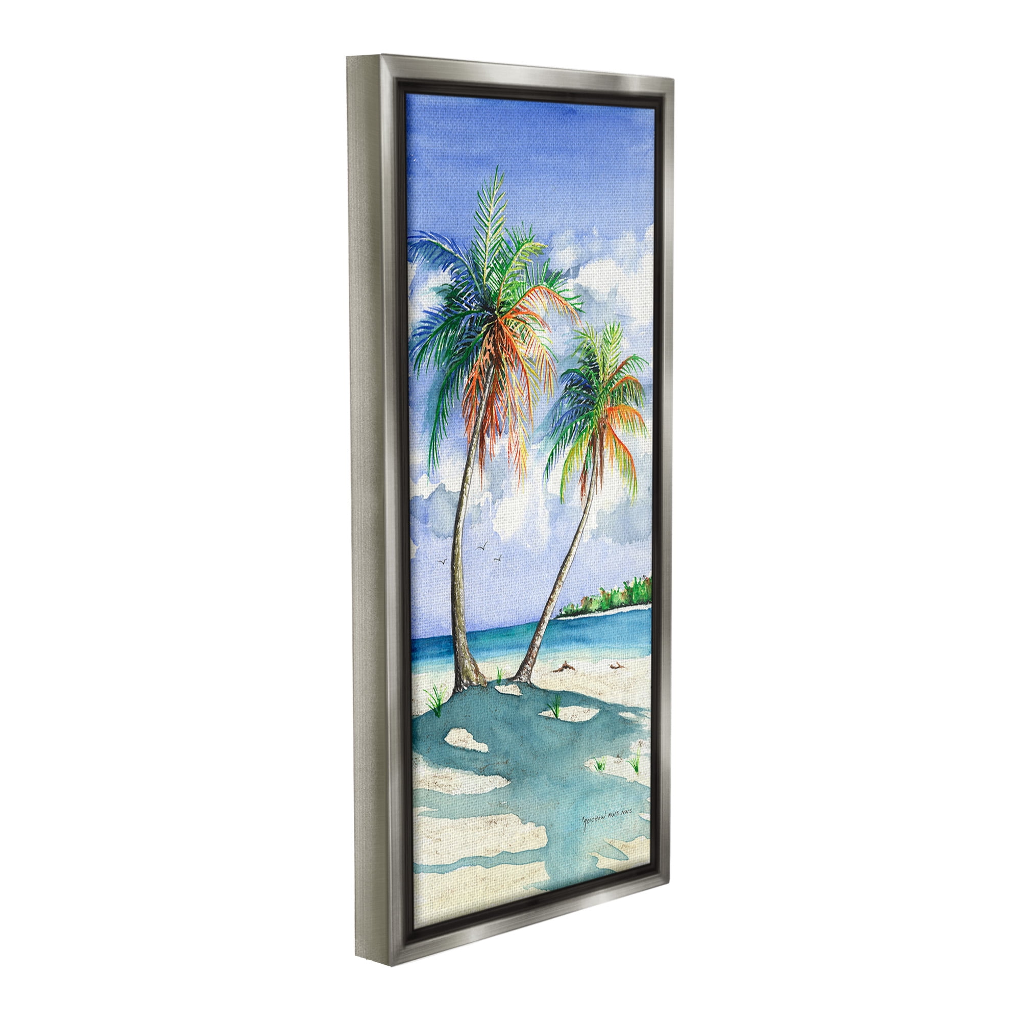 Stupell Industries Sunlit Palm Trees Landscape Painting Gray Floater Framed Canvas Art Print Wall Art, 11 x 25