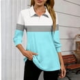 thumbnail image 2 of FRSASU Womens Tops 3/4 Sleeve V Neck Shirts Color Block Casual Business Basic Tees Summer Tops Light Blue S(S), 2 of 5
