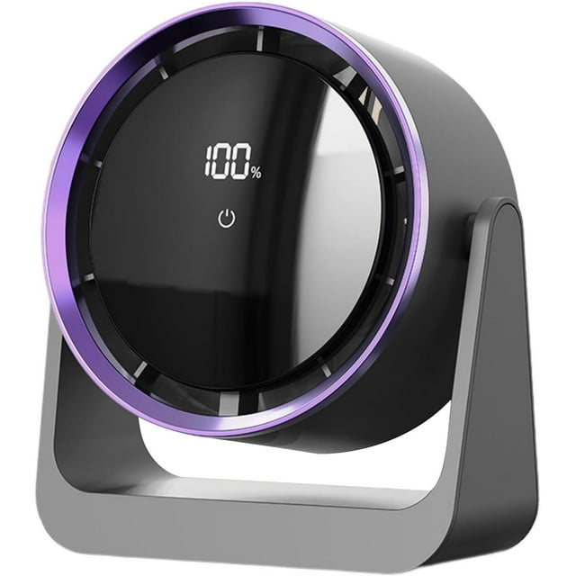 Modern USB Rechargeable Electric Fan with 5-Speed Adjustment, Quiet Invisible Blades, LED Display, Tilt Function - Portable ABS Desktop Fan for Bedroom, Office, Dormitory - Gray