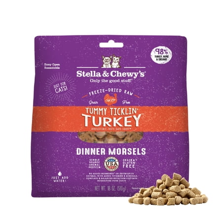 Stella & Chewy s Freeze-Dried Morsels for Cats - Tummy Ticklin Turkey Recipe - 18 Ounce Bag