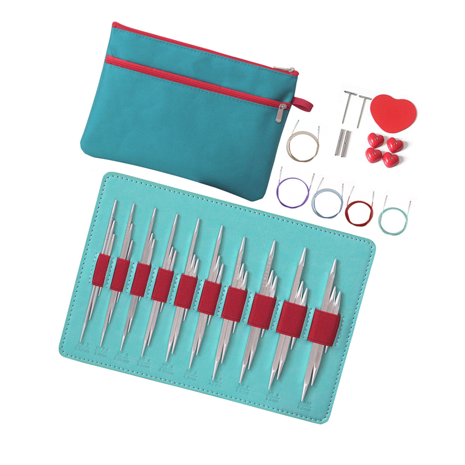10Pairs Aluminum Knitting Needle 2.75-6.0mm Interchangeable Circular Knitting Needle Set with PU Binder for Crocheting