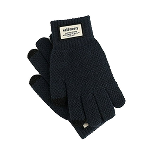 guantes térmicos para hombre y mujer, guantes de punto para pantalla táctil con forro polar térmico: par multicolor #5 en vista frontal centrada, tejido de punto oscuro y texturizado, puntas de dedos con material conductor para pantalla, puños elásticos ribeteados y etiqueta Shinwei en el dorso; fondo blanco; diseñados para correr y ciclismo en clima frío.